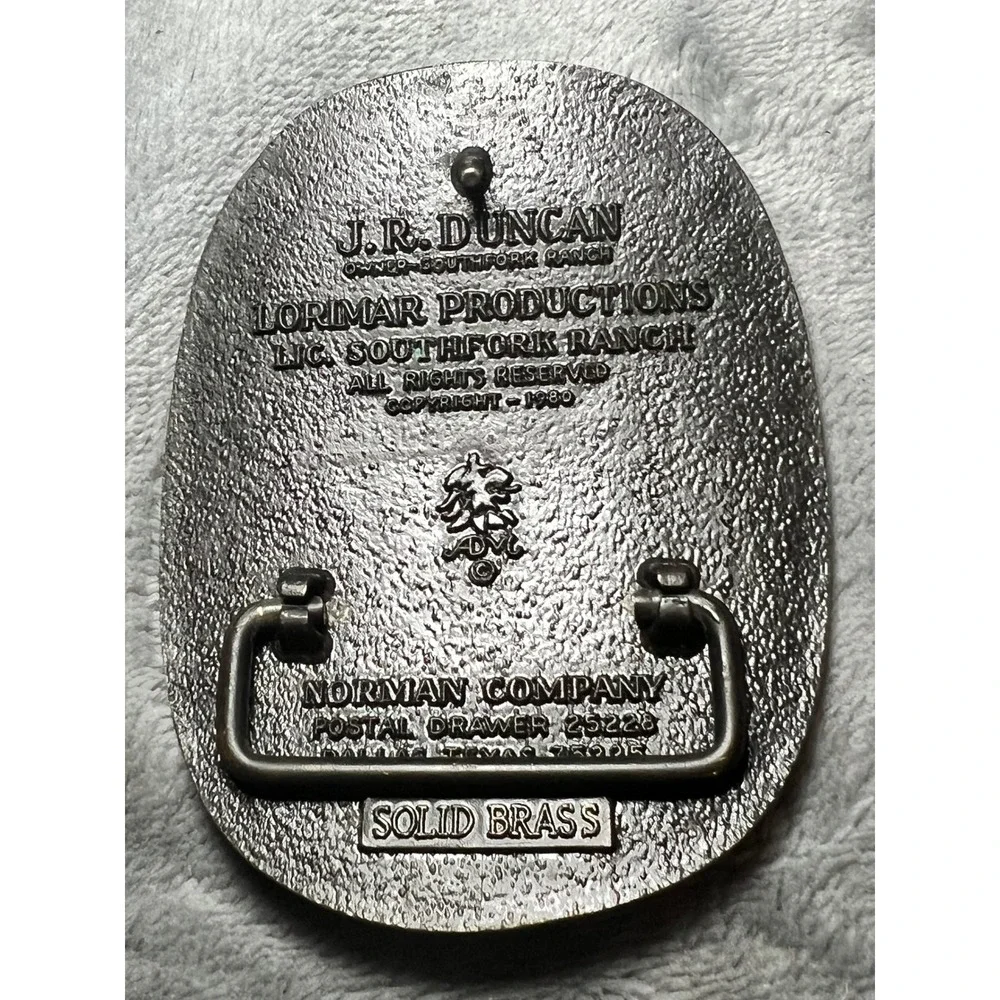 Vintage 1980 Southfork Ranch Dallas Belt Buckle Solid Brass JR Duncan